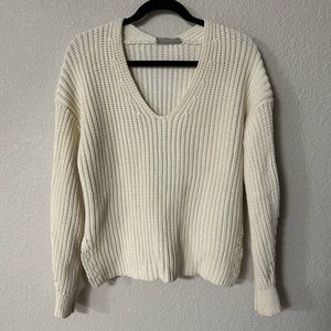 Everlane Neutral Cream Knit Pull Over V Neck Chunky Sweater Womens size medium